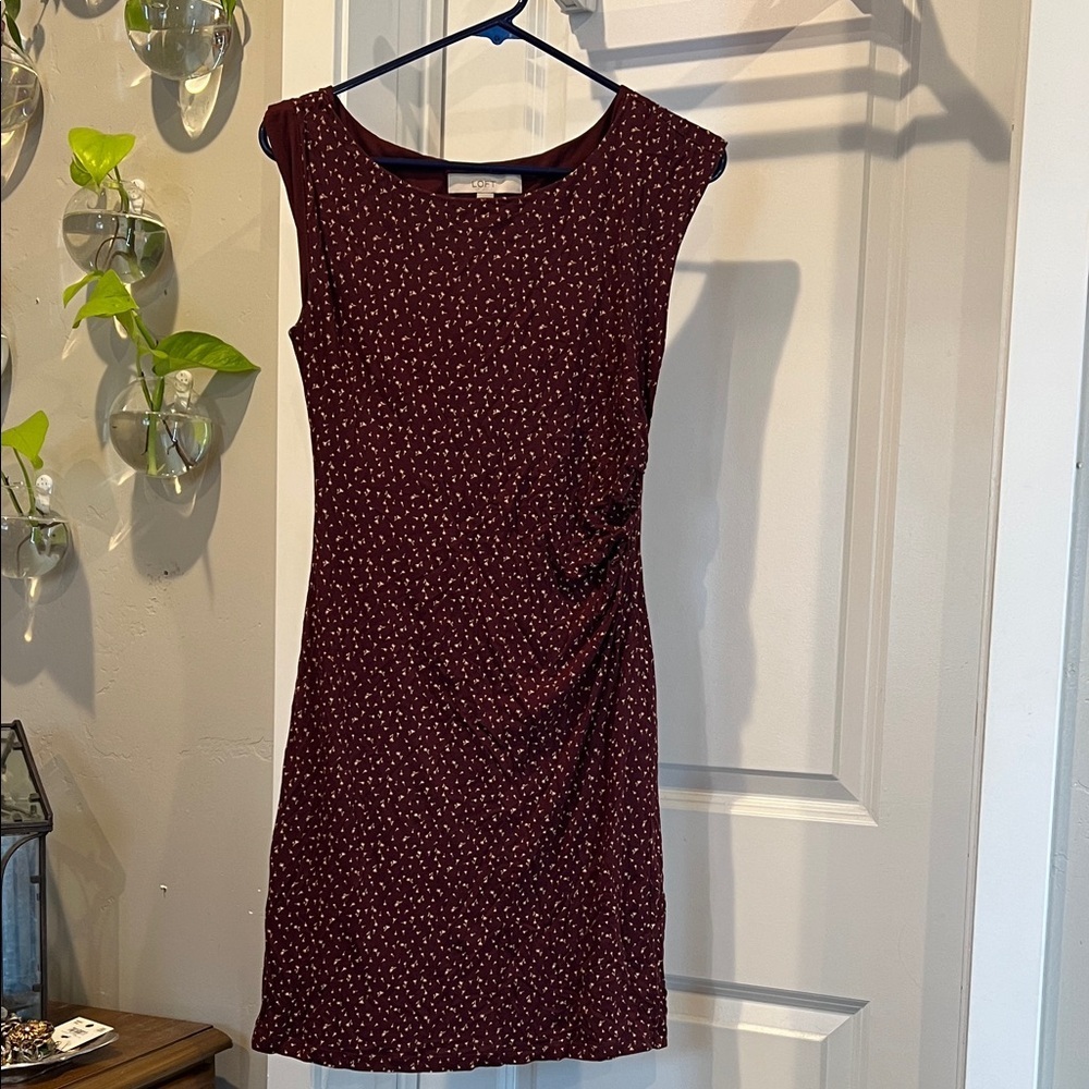 LOFT Burgundy Patterned Mini Dress